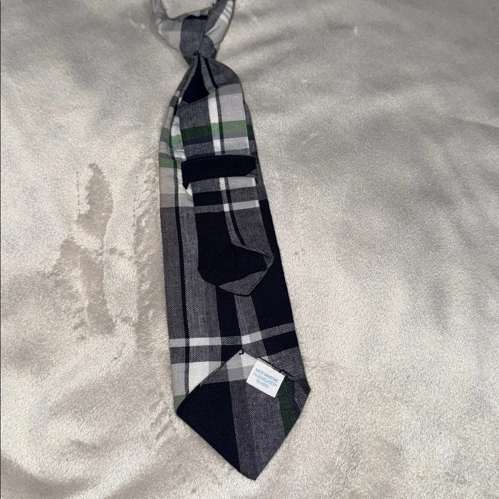 Tie plaid green blue white toddler or baby boy velcro neck adjustable